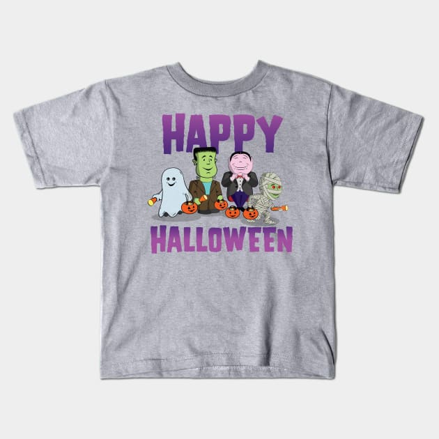 Cute Kid's - The Boo Crew - Cartoon Monsters - Happy Halloween Kids T-Shirt by Vector Deluxe